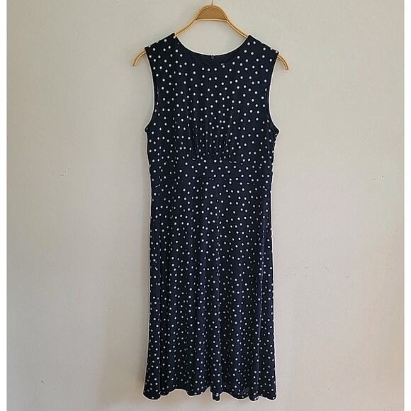 London Times Sleeveless High Neck Polka Dot Midi Dress Black White Preppy Retro - Picture 1 of 13